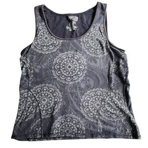 Danskin Now Women's Active Tank Top XXL Gray Floral Print Workout‎ Gym